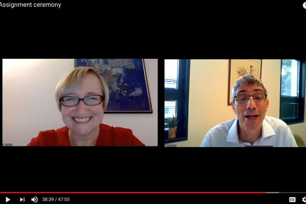 Beim digitalen Festakt trafen sich der Vizepräsident der Hebrew University, Oron Shagrir (r.), und die Vizepräsidentin der Freien Universität, Verena Blechinger-Talcott. Er lud seine Kollegin nach Jerusalem ein.