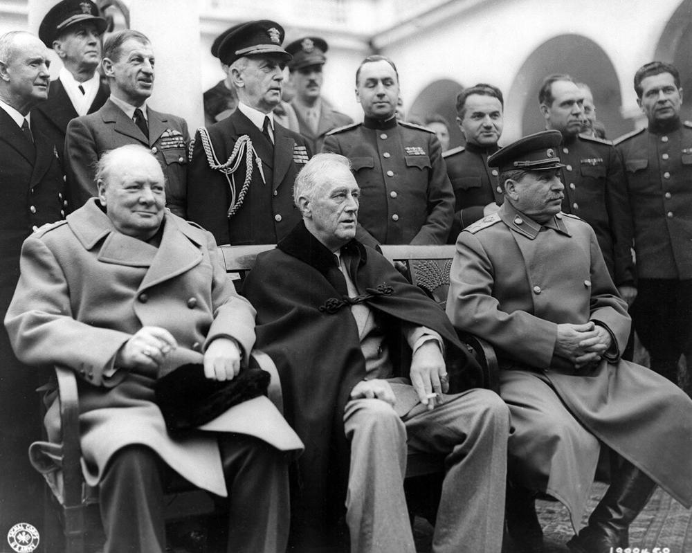 The “Big Three” at the Yalta Conference, February 1945: Prime Minister Winston Churchill, President Franklin D. Roosevelt, and Marshal Joseph Stalin.