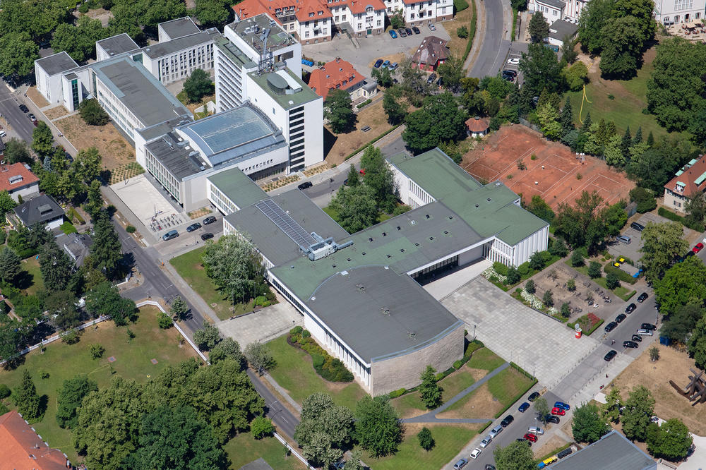 The University Library and Henry Ford Building. The red-roofed building at the top of the image is Ihnestraße 22. Before Freie Universität was founded in 1948, it housed the Kaiser Wilhelm Institute of Anthropology, Human Heredity, and Eugenics.