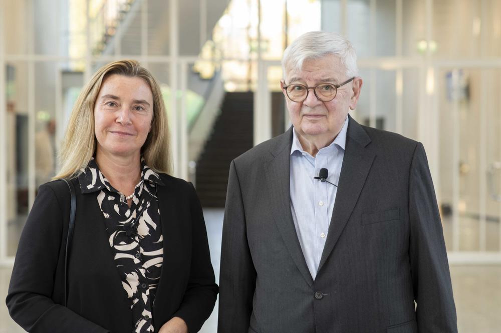 Federica Mogherini and Joschka Fischer held the first Europaeum Annual Lecture on November 7, 2025, at the Henry Ford Building at Freie Universität Berlin.