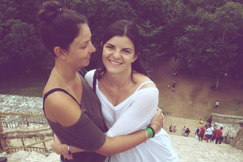 Estefanía and her friend Laura front of the ruins of Ek Balam on the Yucatan peninsula in Mexico.