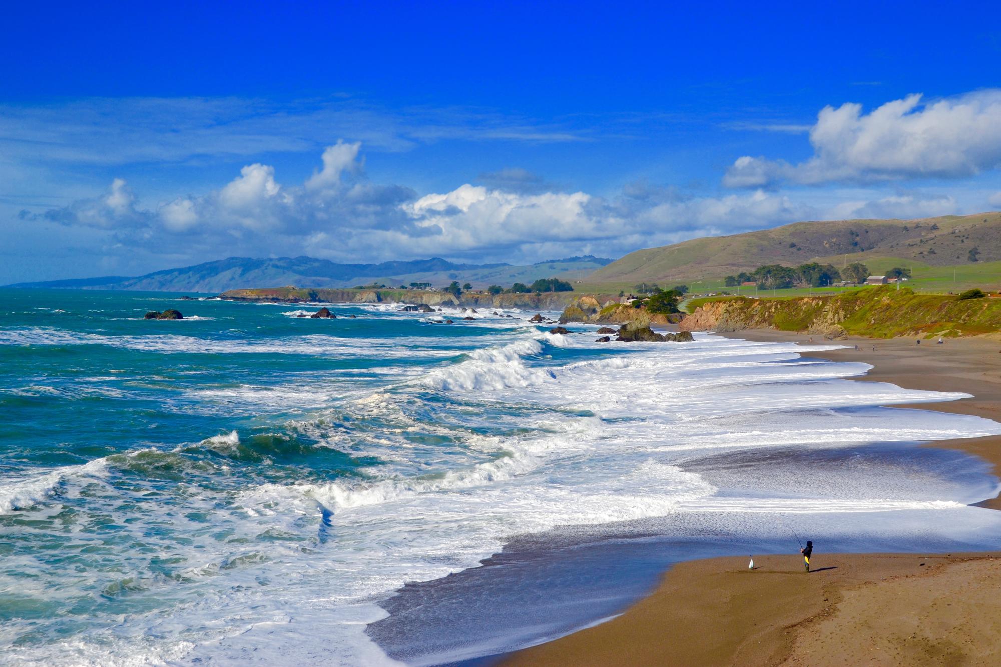 Bright sky above Portuguese Beach in Sonoma County, also located in Northern California.