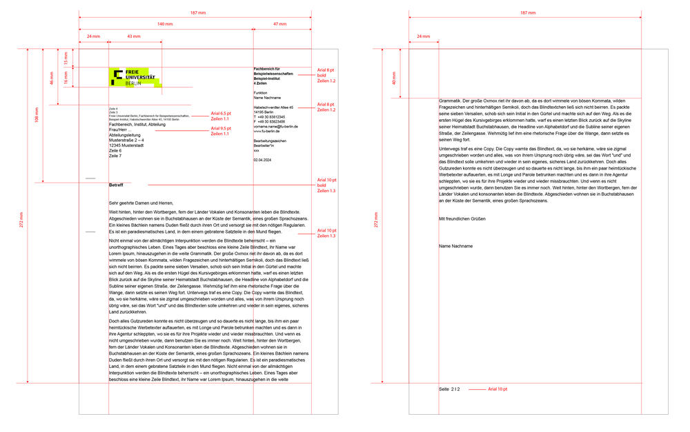 Measurements of the letter