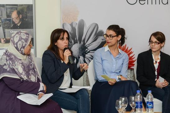 Dr. Ahlam Eladawy, Dr. Dina Mandour, Amira El Ahl and Elisabeth Trepesch discussing about gender studies and equal opportunity policies