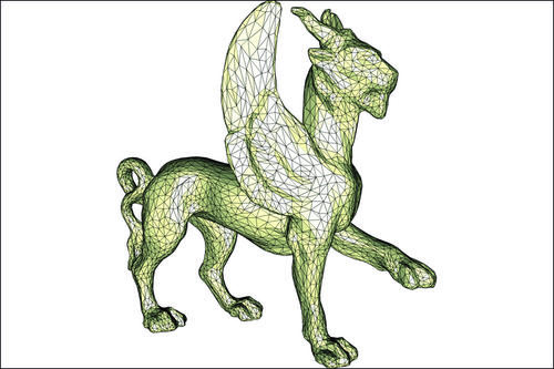 Feline-Modell heißt die Figur, die mit einem Netz aus Dreiecken überzogen ist, mit dessen Hilfe Oberflächen am Rechner modelliert und verändert werden können.