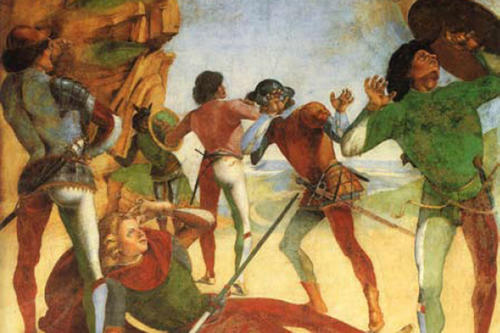 Die Briefe des Paulus sprengten zuweilen das Briefformat und nahmen den Charakter von Traktaten an (Die Bekehrung des Saulus zum Paulus – Detail des Freskos von Luca Signorelli in der Sakristei des Santuario della Santa Casa).