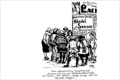 Von den Berlinern wurden die Litfaßsäulen neugierig umringt, wie Heinrich Zille 1924 in einer Zeichnung festhielt