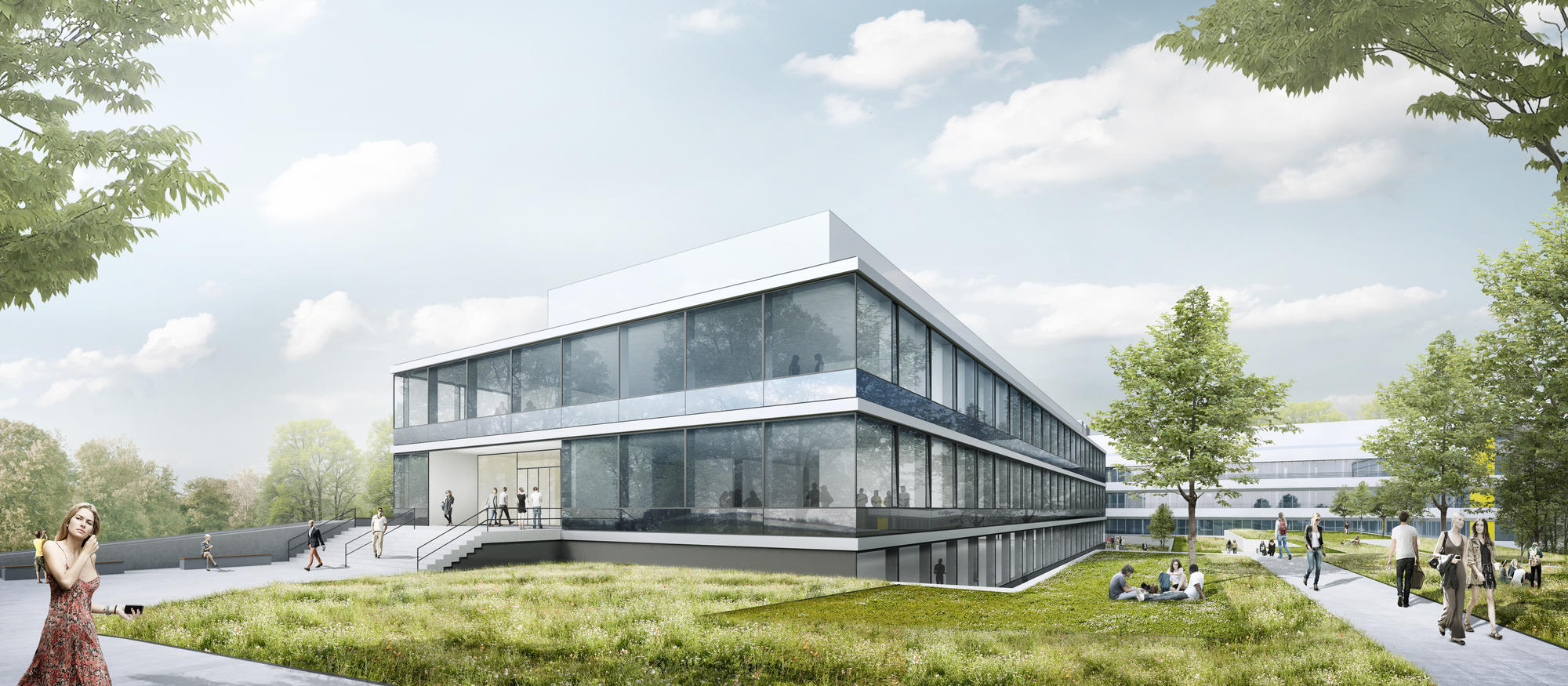 Hell, transparent und hochmodern: Die Visualisierung zeigt den geplanten SupraFAB-Forschungsbau.