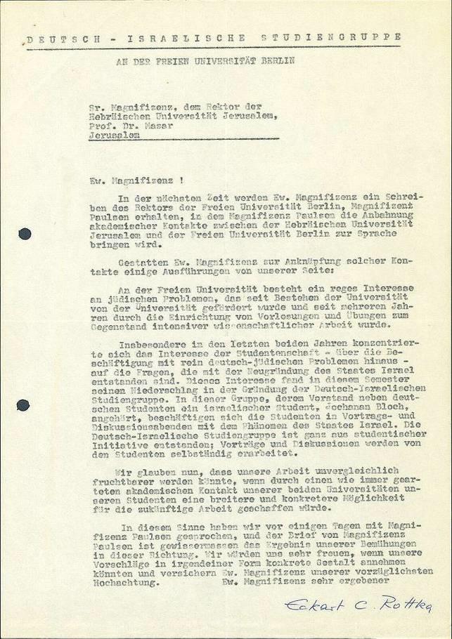 Das Schreiben an den Präsidenten der Hebräischen Universität.