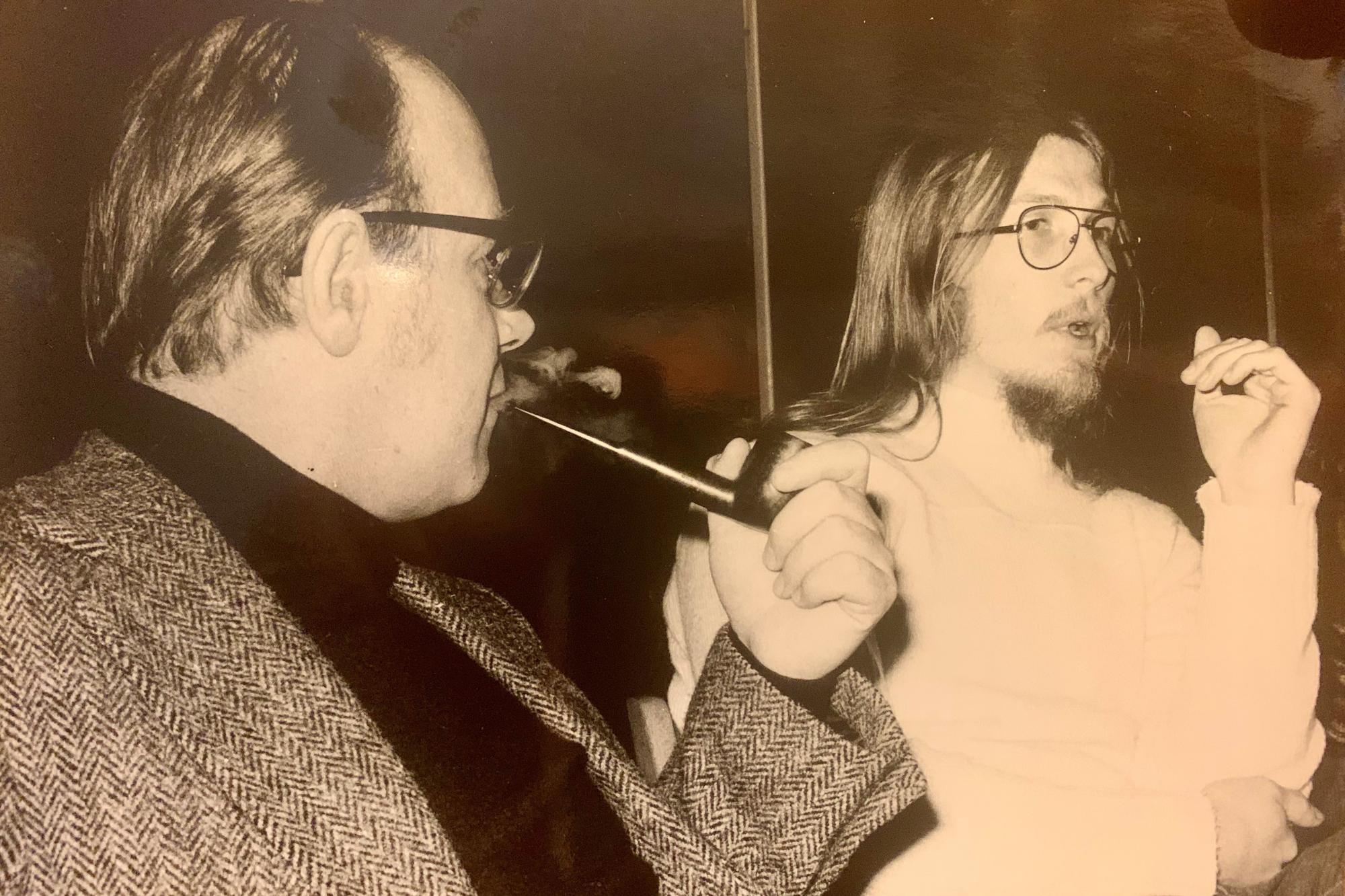 1974, Dr. Mucha (re) mit Prof. Dr. A.O. Jäger (li) bei einem Instituts-Seminar im Haus Sonnenberg (St. Andreasberg/Harz)
