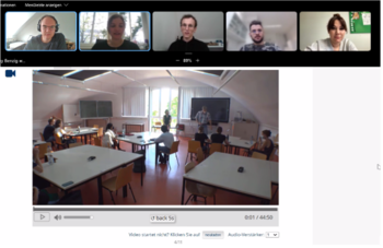 Studierende reflektieren im digitalen biologiedidaktischen Videozirkel gemeinsam eine Unterrichtssituation. Bildquelle: Leroy Großmann.