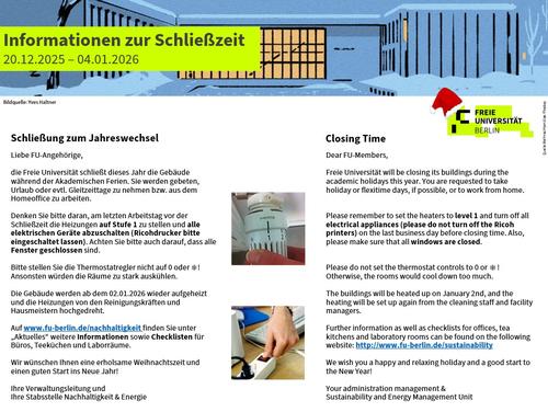 Schließzeiten 2025-26