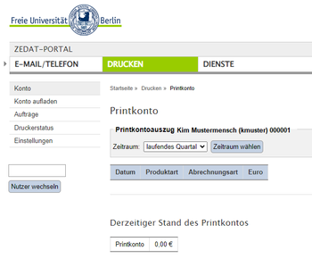 Aufbau des Printkontos