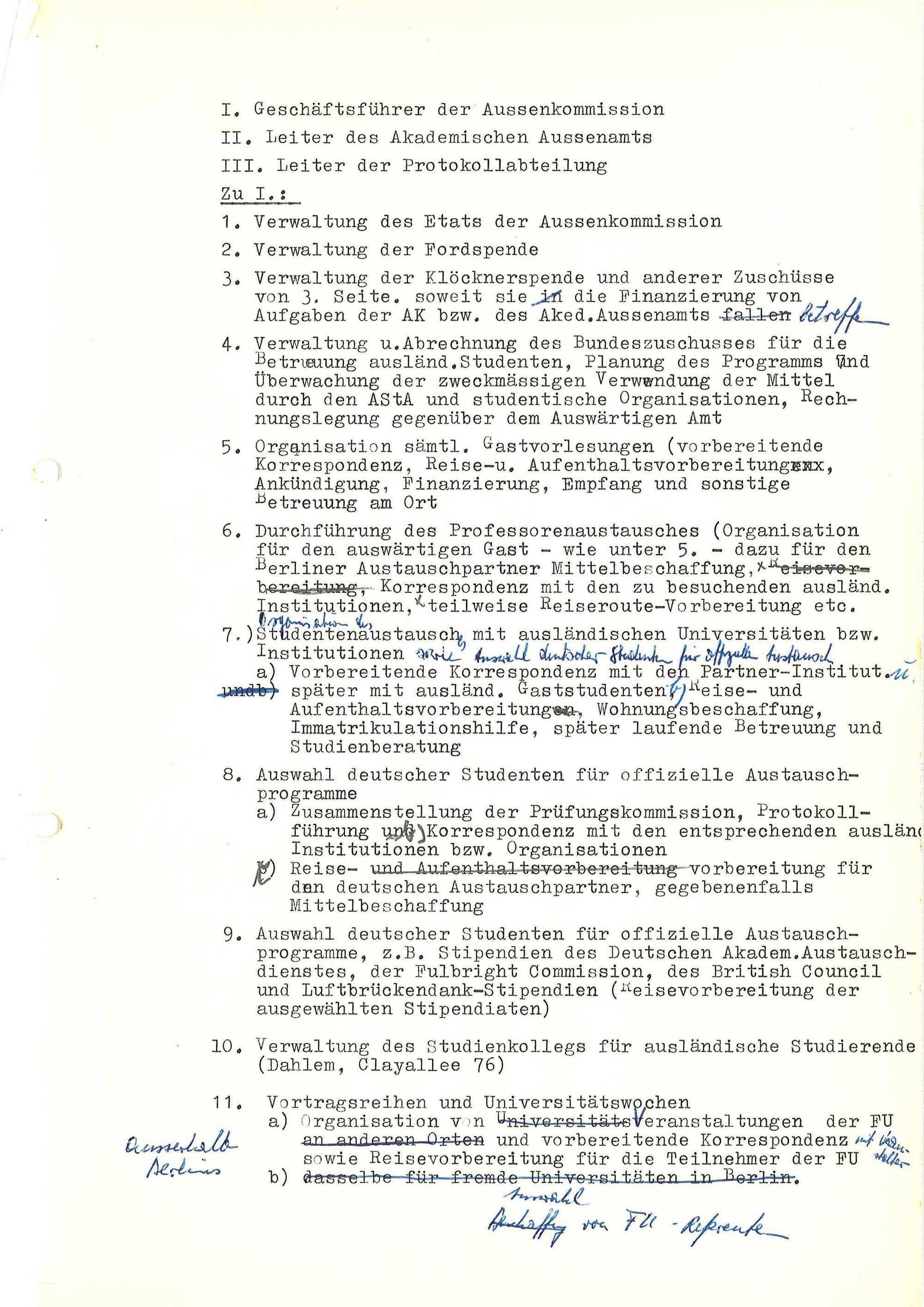 Ausschnitt aus einer Tätigkeitsbeschreibung von Horst W. Hartwich, ca. 1960