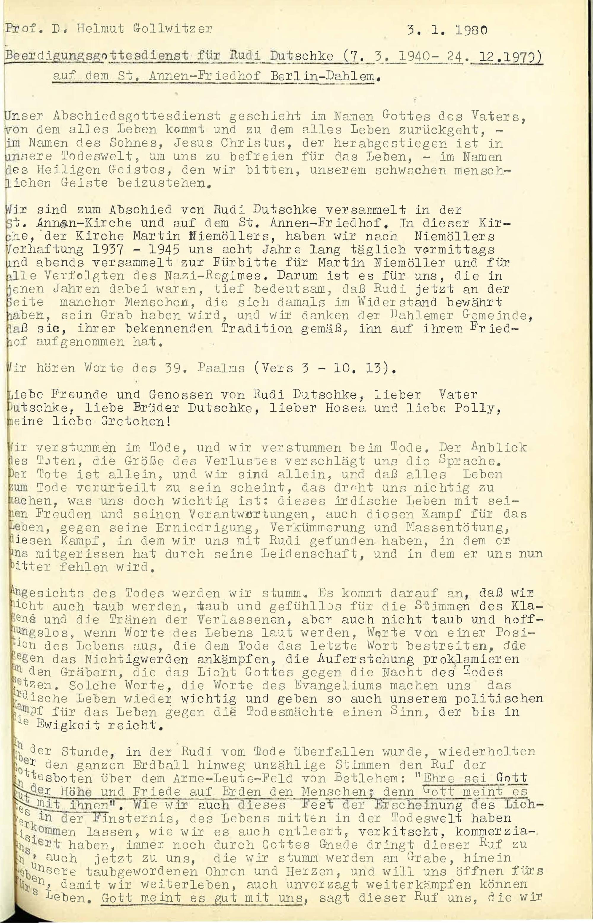 Grabrede für Rudi Dutschke, Seite 1
