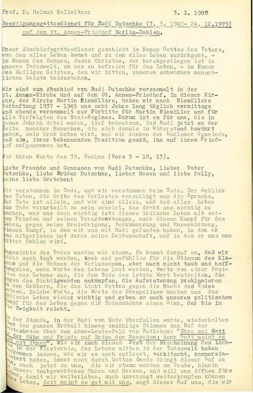 Grabrede für Rudi Dutschke, Seite 1